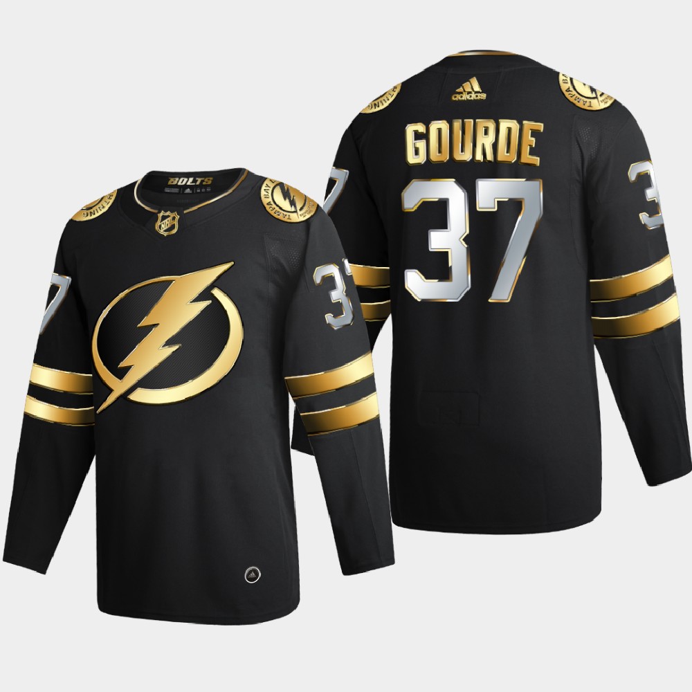 Tampa Bay Lightning #37 Yanni Gourde Men Adidas Black Golden Edition Limited Stitched NHL Jersey